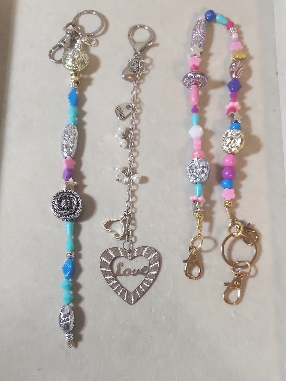 Handmade Pastel Beaded Women’s Bracelet/Charm Strap - Pink & Blue All Bag Charms